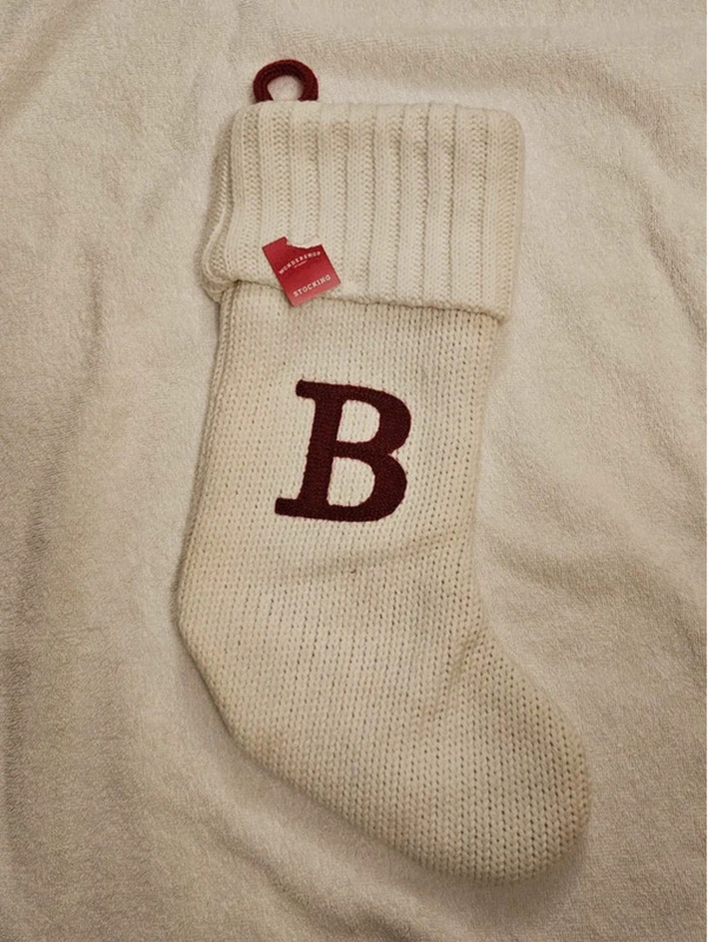 Wondershop Monogram B Christmas Stocking Cream Knit Burgundy Initial Holiday